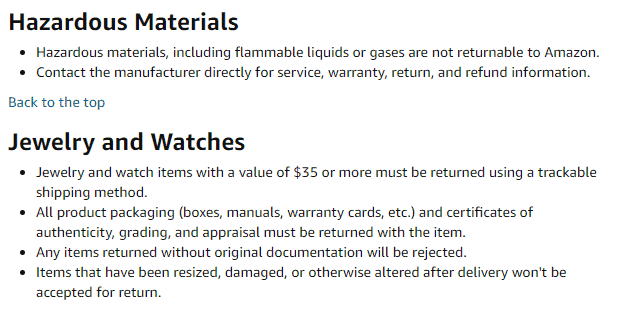 Items not eligible for return