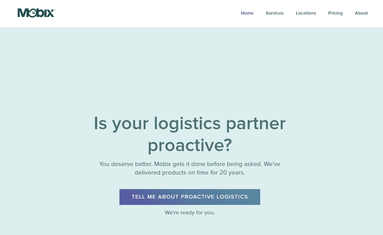Mobix Logistics homepage Mobix Logistics homepage