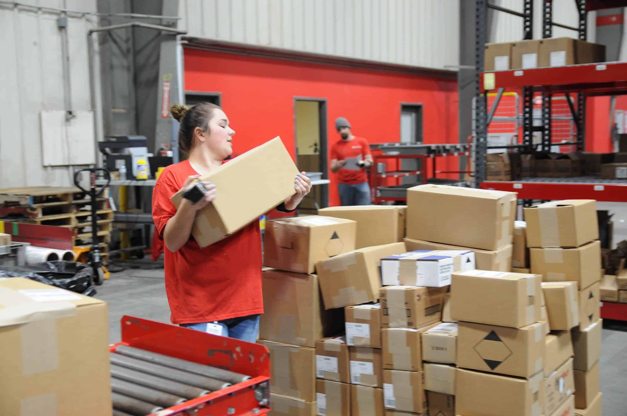 Managing packages in the Red Stag warehouse. Managing ecommerce fulfillment