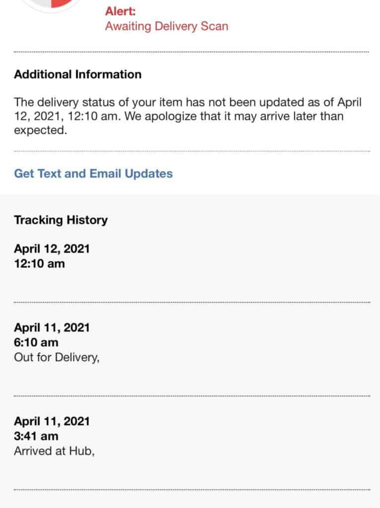 USPS awaiting delivery scan notice
